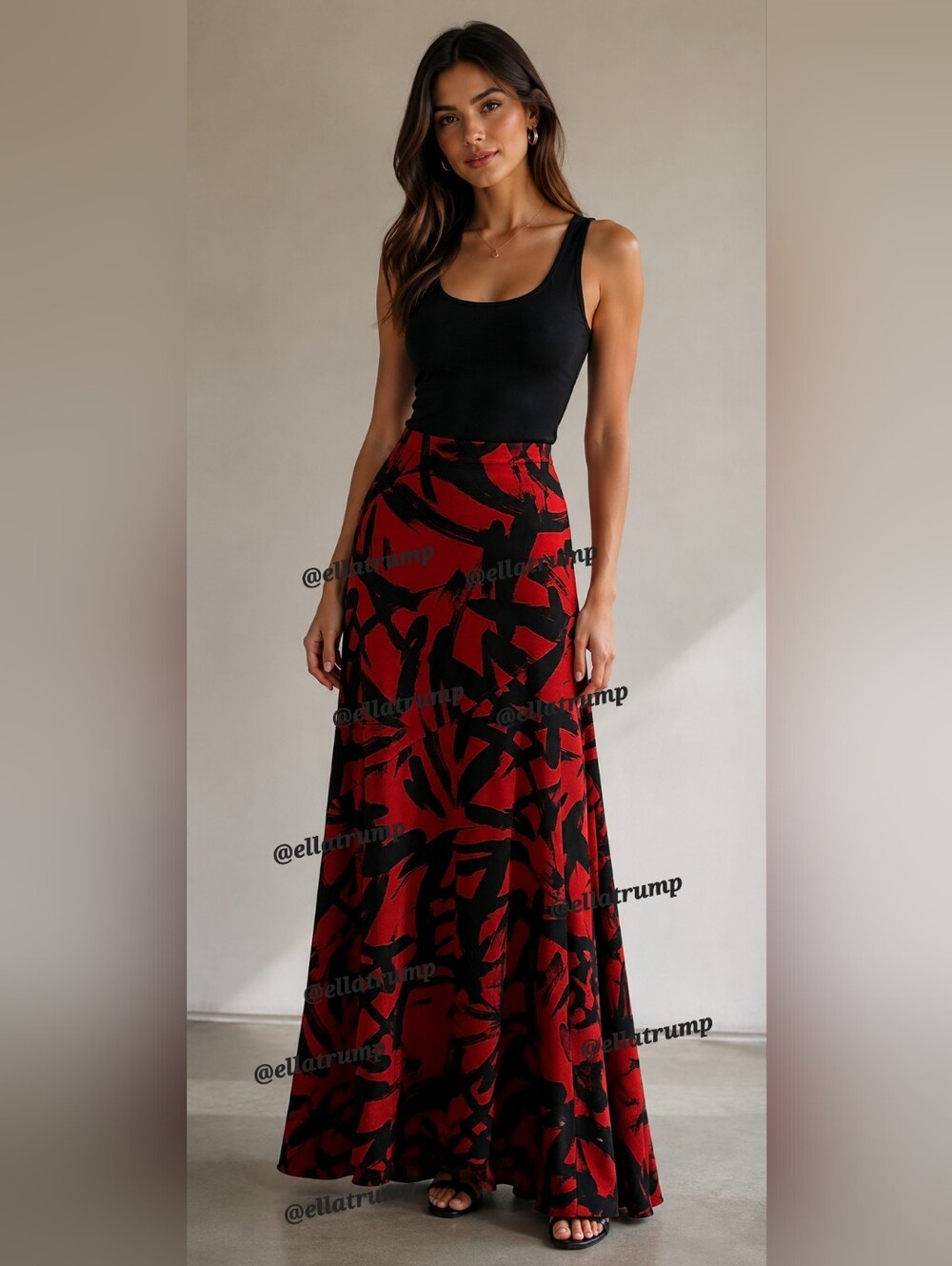Rafaella S/CHP Holiday Red Black Maxi Skirt